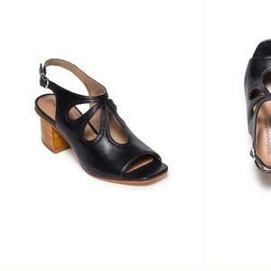 Anthropologie Bernardo Lainey Leather Black Block Woodgrain Heeled Sandals Sz 7